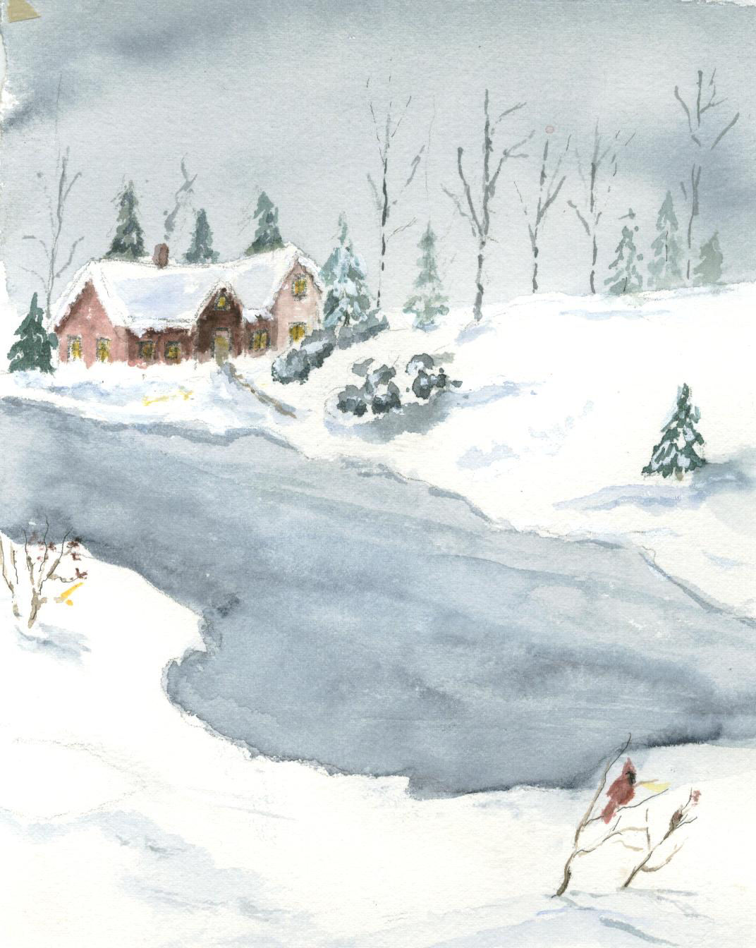 House on the Lake in Winter